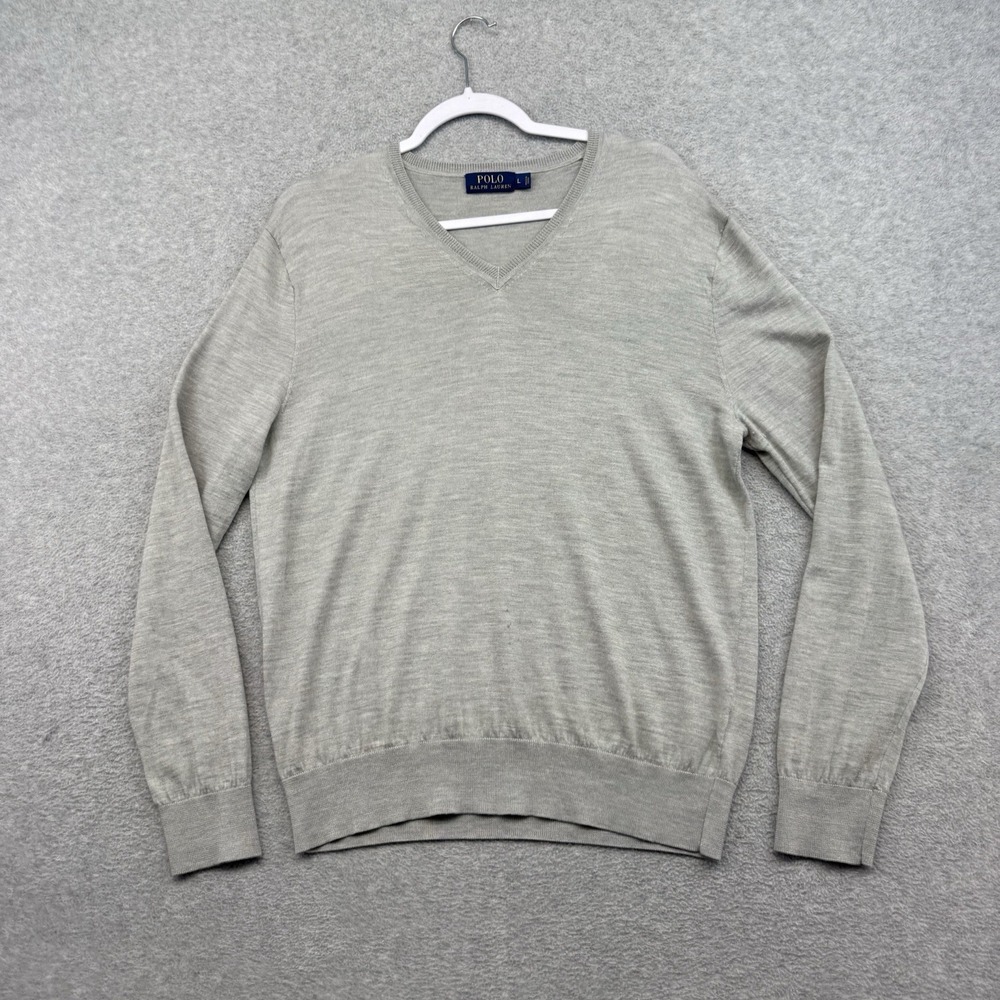 Polo Ralph Lauren Gray Merino Wool Silk Cashmere Crewneck Sweater Mens Large